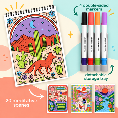 🥳2026 HOT SALE 🌿Trace-By-Groove Guided Flow Art Coloring Pad with Double-Sided Markers 🎨
