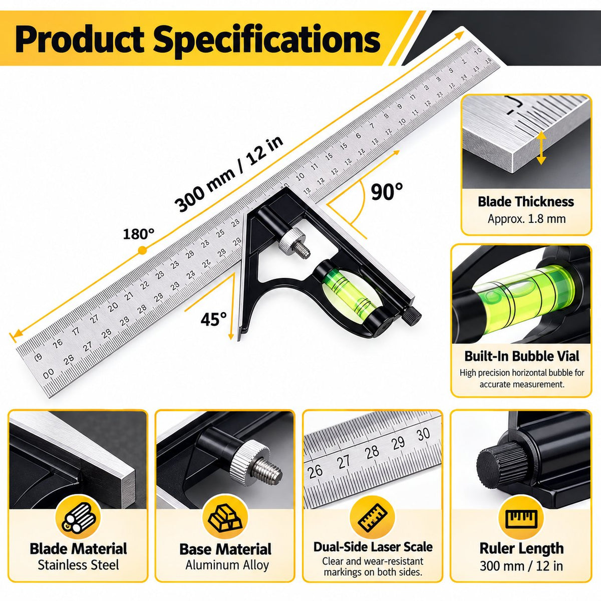 📐7-in-1 Heavy-Duty Combination Square & Precision Marking Gauge