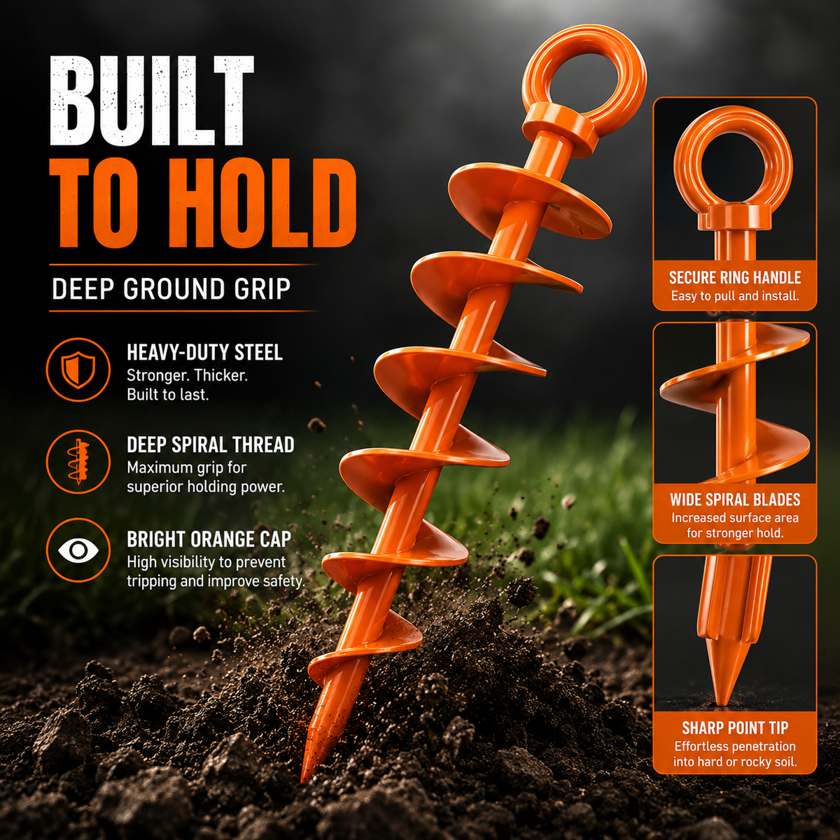 🌀 Heavy-Duty Spiral Ground Anchors – Screw-In Outdoor Tie-Down Stakes for Tents, Trampolines & Canopies