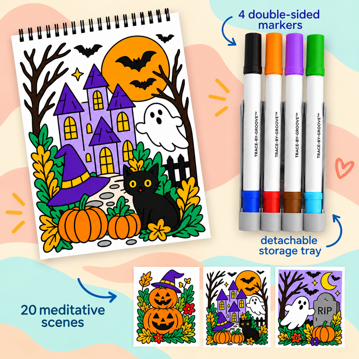 🥳2026 HOT SALE 🌿Trace-By-Groove Guided Flow Art Coloring Pad with Double-Sided Markers 🎨