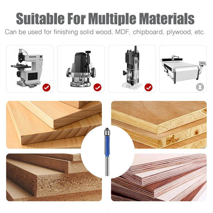 🪵 4-Piece Flush Trim Router Bits – Dual Bearings, 1/4' Shank
