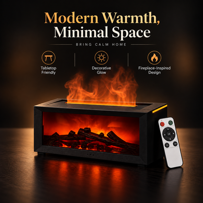 Flame-Effect Ambient Fireplace Humidifier – Remote-Control Cozy Tabletop Decor