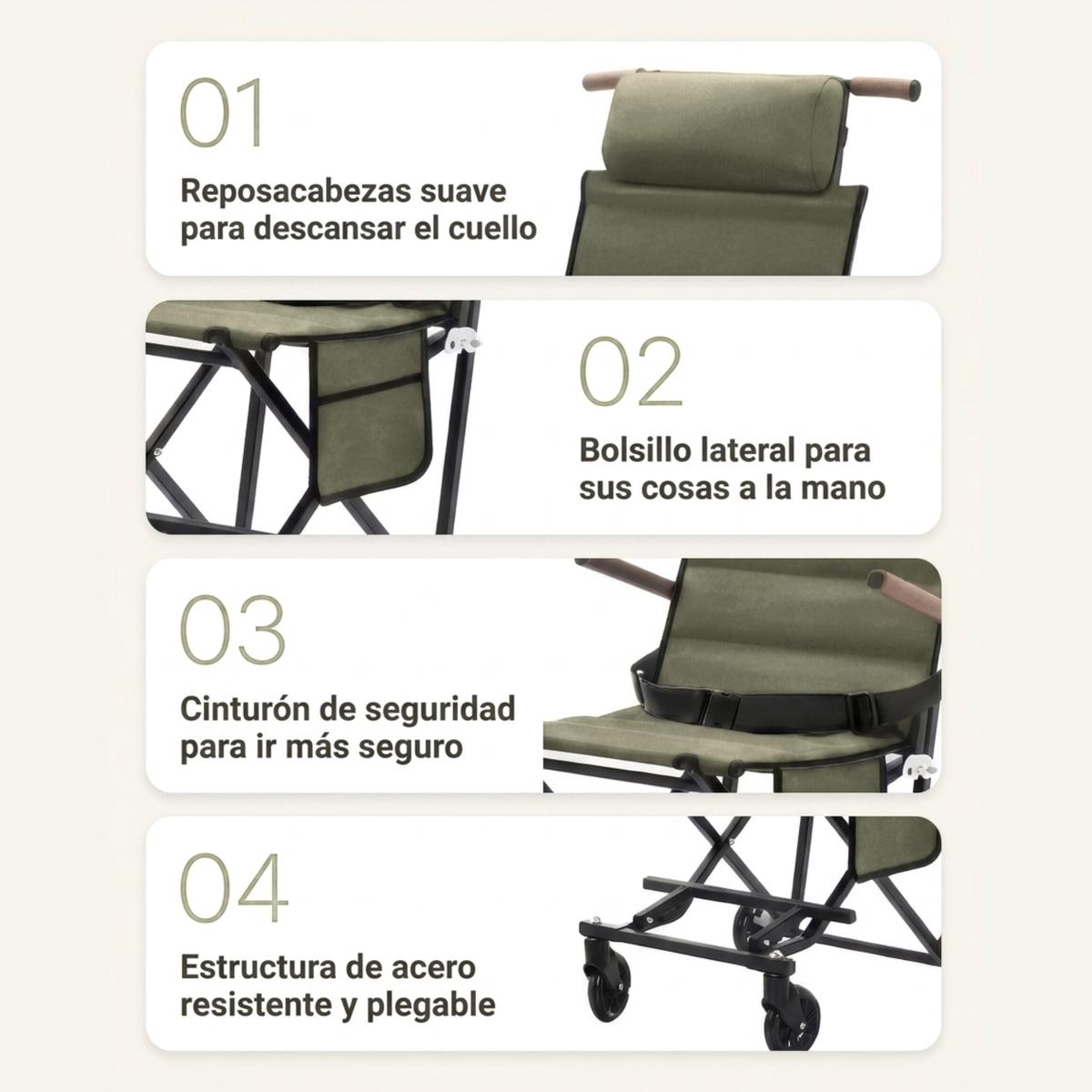 🪑 Lightweight Folding Travel Chair with Wheels – Portable Rolling Seat for Family Outings