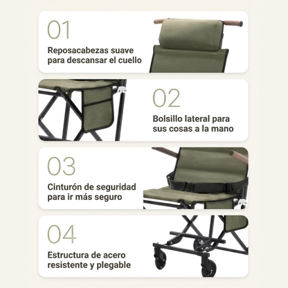 🪑 Lightweight Folding Travel Chair with Wheels – Portable Rolling Seat for Family Outings