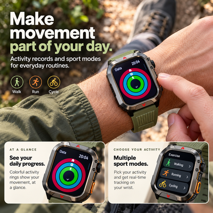 ⌚2.01-Inch Sport Smartwatch with Calls, Activity Modes & Side LED Light🎁