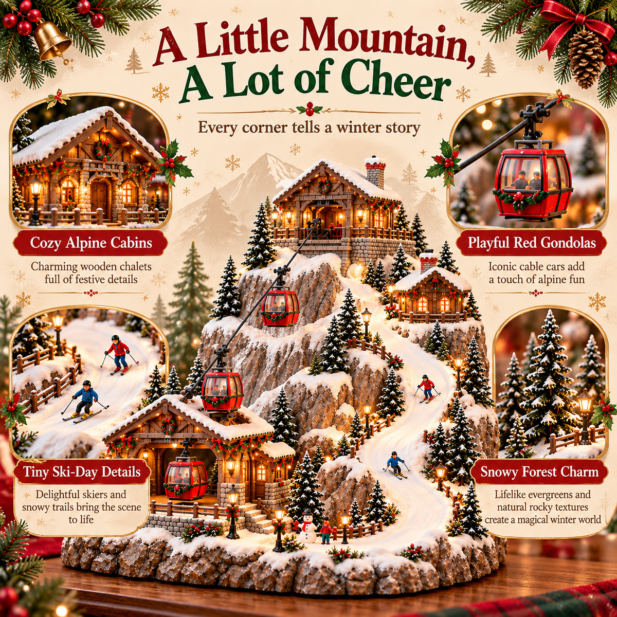 🏔️ Alpine Christmas Ski Village 🎄 Magical Miniature Snowy Mountain with Gondolas & Skiers ✨