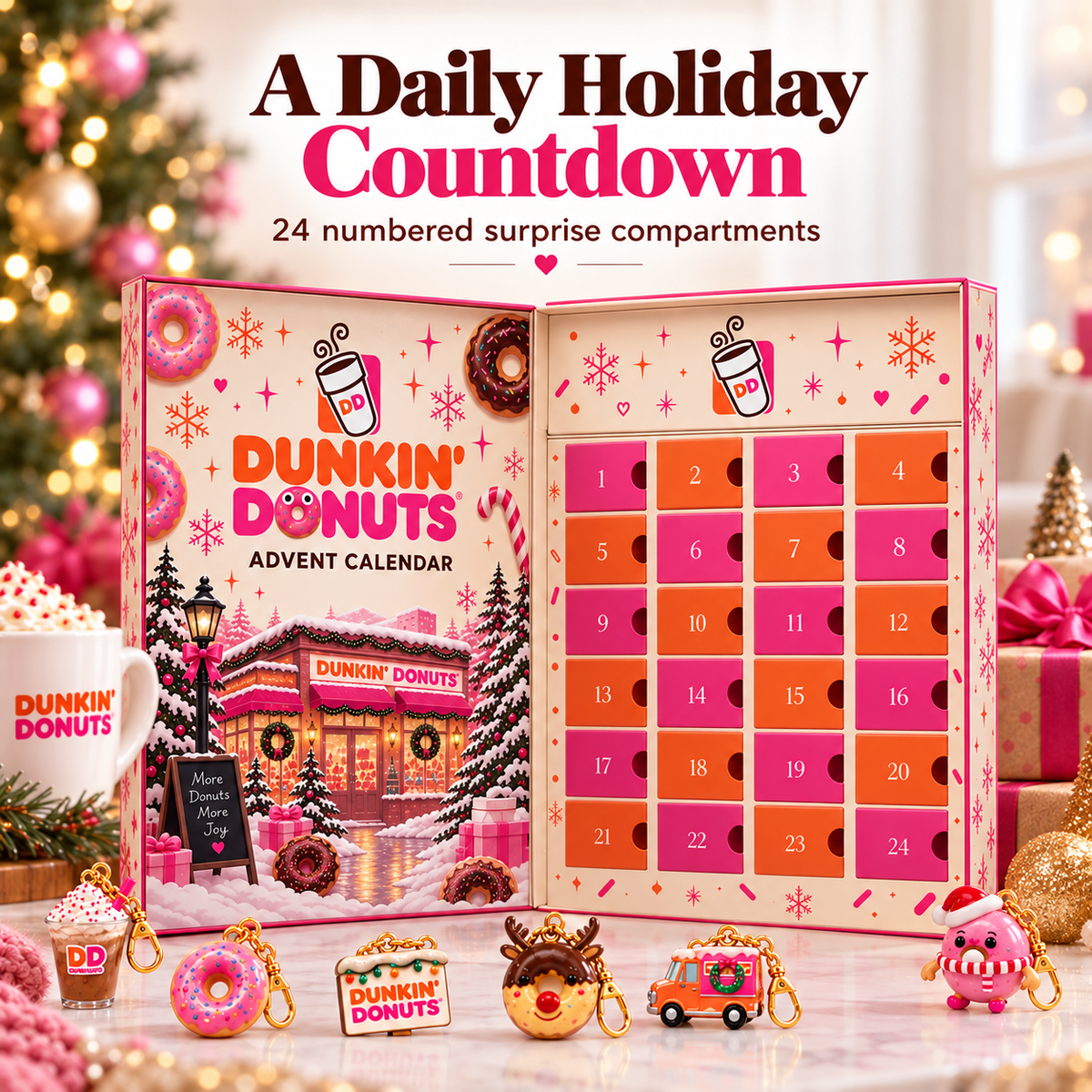 Dunkin’ Donuts Advent Calendar 24-Day Christmas Countdown Gift for Dunkin’ Lovers & Donut Fans