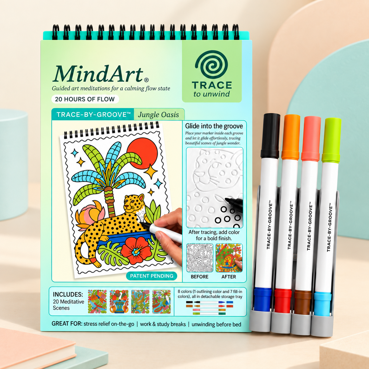 🥳2026 HOT SALE 🌿Trace-By-Groove Guided Flow Art Coloring Pad with Double-Sided Markers 🎨