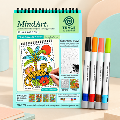 🥳2026 HOT SALE 🌿Trace-By-Groove Guided Flow Art Coloring Pad with Double-Sided Markers 🎨