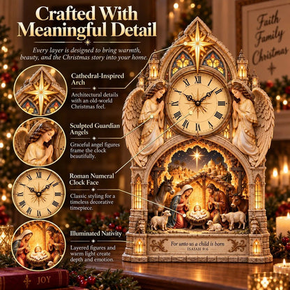 ✝️ Bethlehem Cathedral Nativity Clock | Lighted Christmas Centerpiece