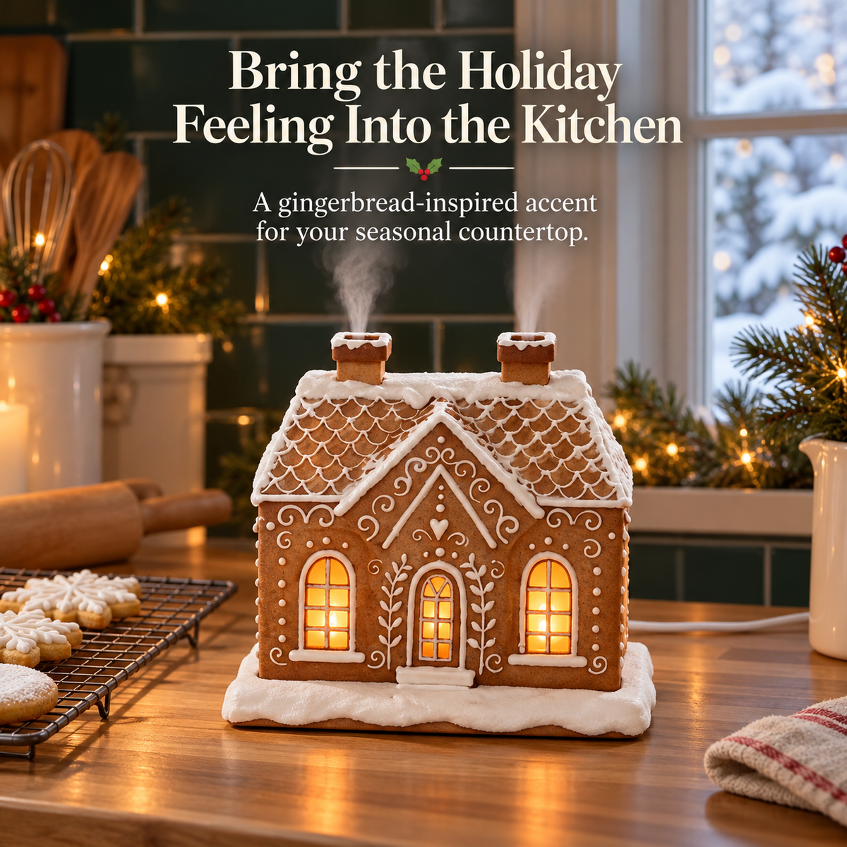 Gingerbread House Diffuser – Chimney Mist & Warm Window Glow for a Cozy Christmas