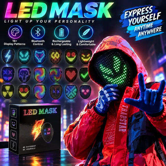 ⚡ 50-Mode Gesture-Controlled LED Face Mask – Rechargeable Costume Mask