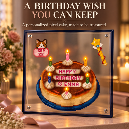 🎂Pixel Bead Birthday Cake – A Handmade Keepsake with Your Name & Date