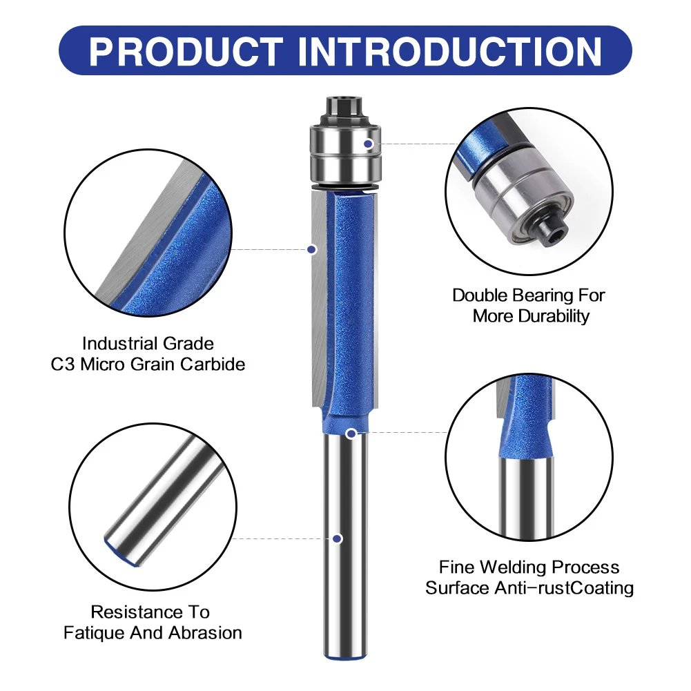 C3 micro grain carbide flush trim router bit construction