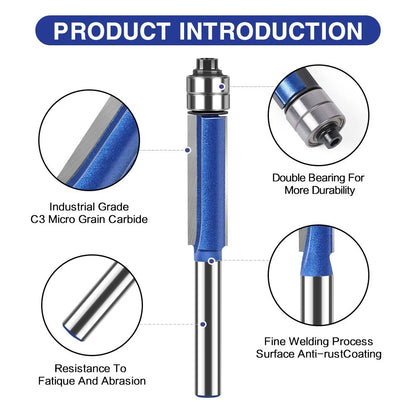 🪵 4-Piece Flush Trim Router Bits – Dual Bearings, 1/4' Shank