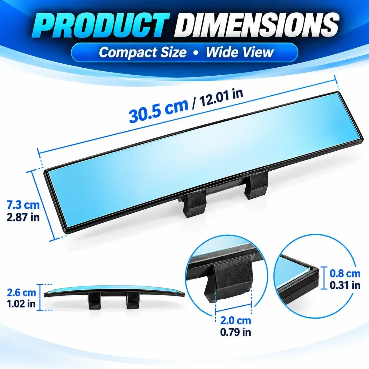 🚗Universal 12-Inch Convex Car Rear View Mirror, Panoramic Clip-On Interior Mirror with Clear Wide View