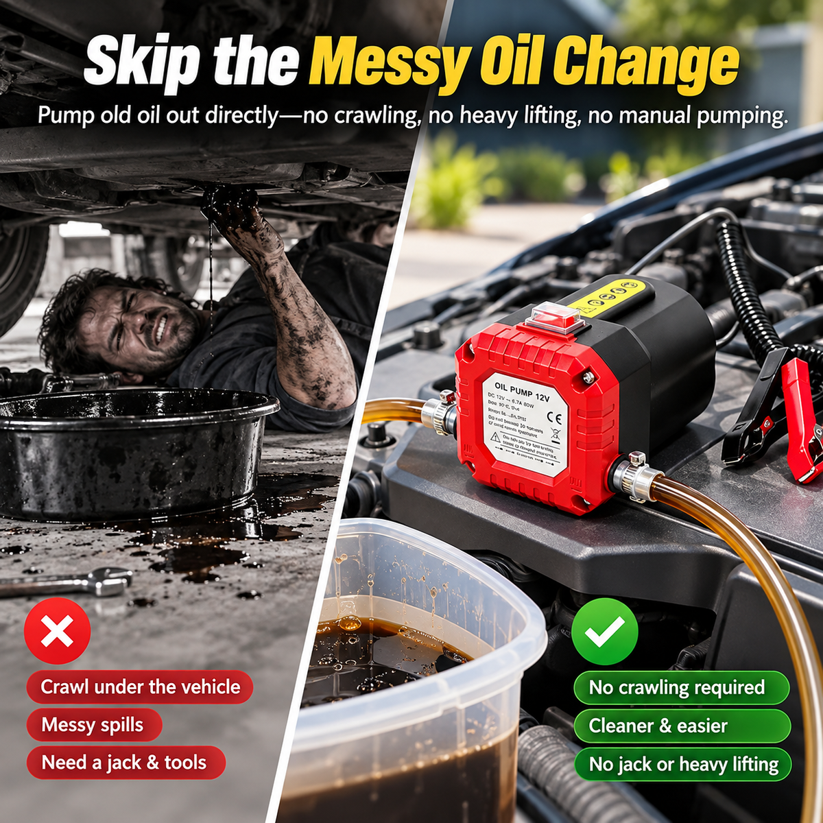 🛢️⚡ 12V 80W Electric Oil Extractor Pump – Engine Oil & Gear Oil Transfer Kit with Hoses