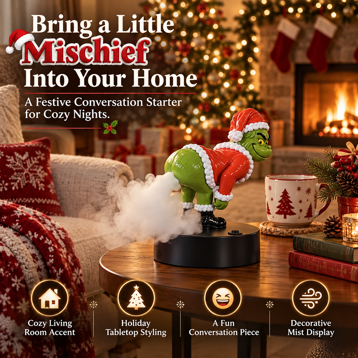 😂 Funny Christmas Green Character Mist Diffuser – Hilarious Butt Mist Effect, Festive Holiday Decor & Gag Gift 🎁