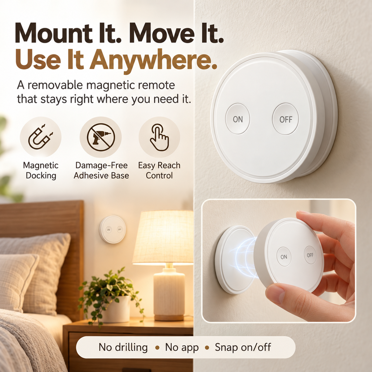 RF Wireless Remote Control Outlet – Pre-Paired Plug-In Switch with Magnetic Remote