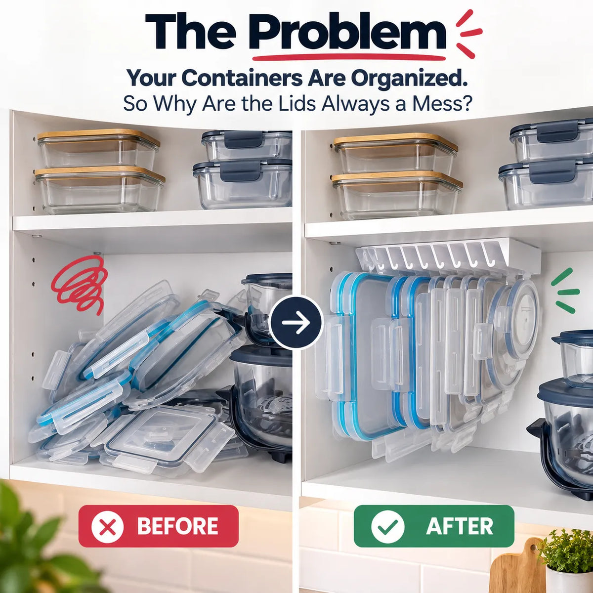 🎁5-Slot Food Container Lid Organizer – 2-Pack