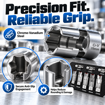 9-Piece Injector & Sensor Line Socket Set – 10–22mm Open-Side Cr-V Sockets, 3/8' & 1/2' Drive