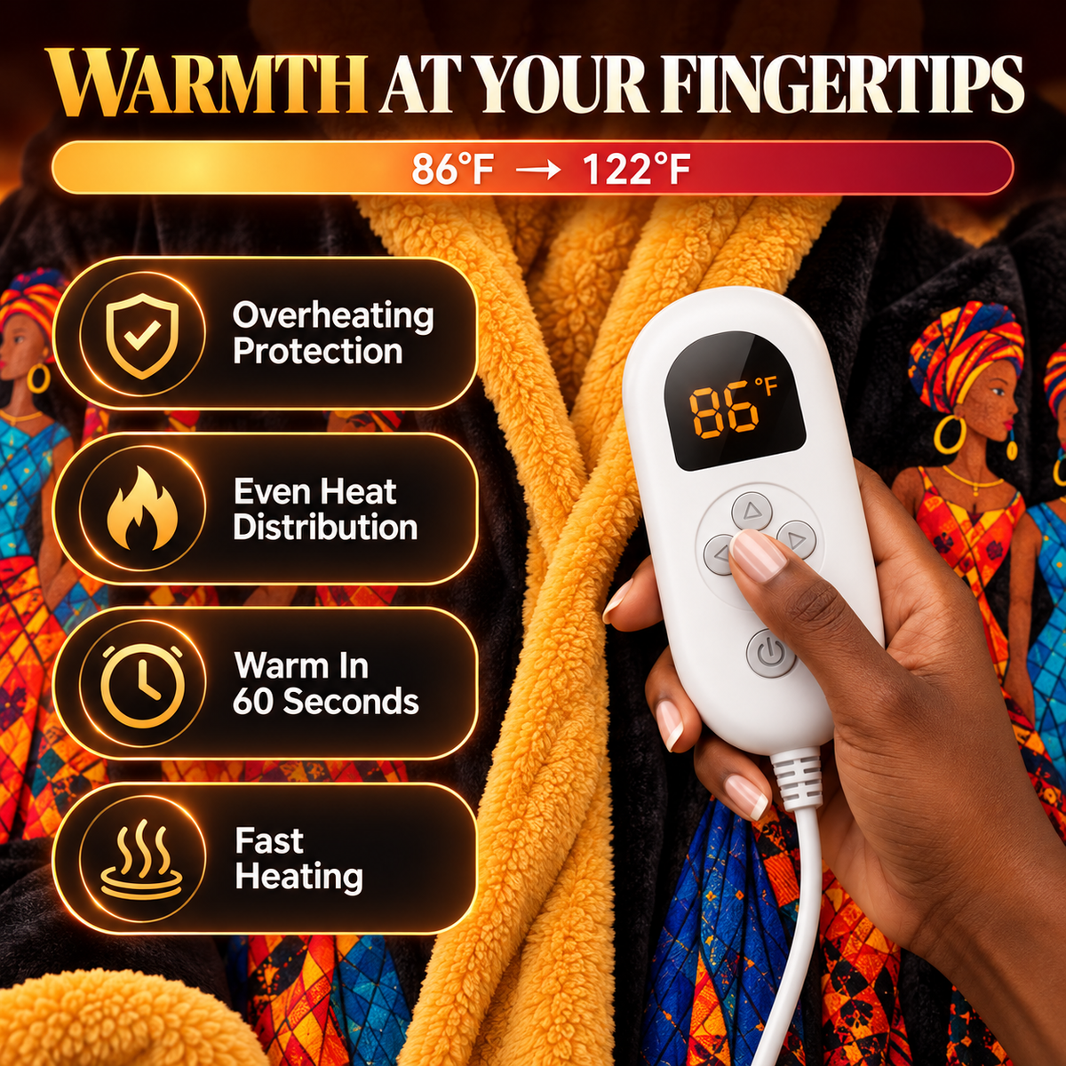 🔥 5-Mode Heated Sherpa Robe – Full-Length Wearable Warmth with Built-In Foot Pocket