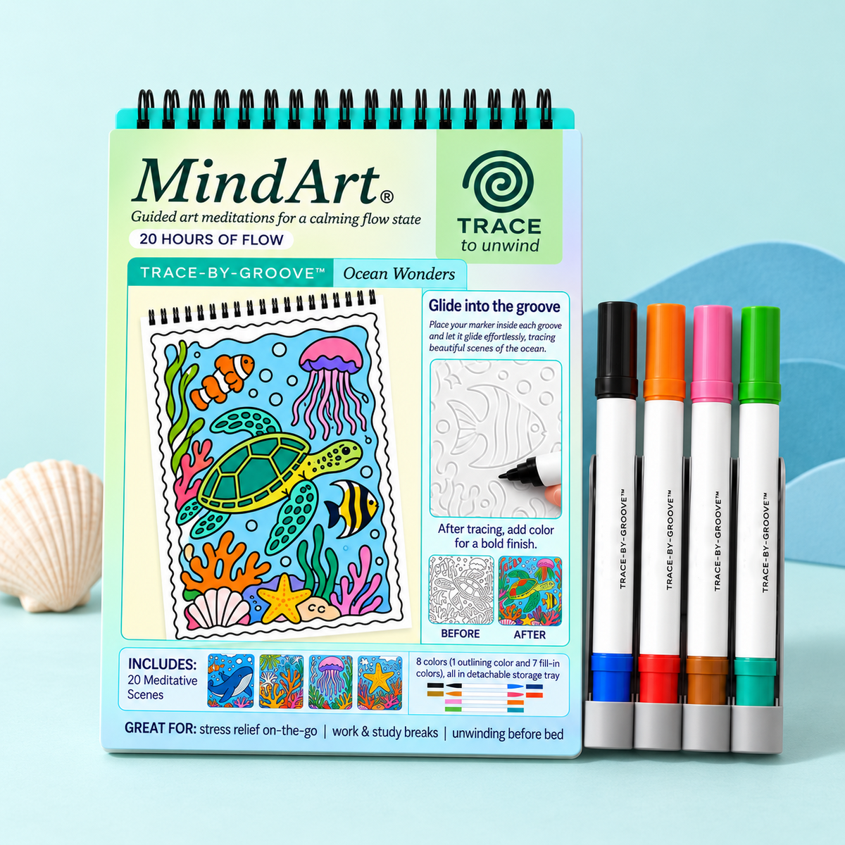 🥳2026 HOT SALE 🌿Trace-By-Groove Guided Flow Art Coloring Pad with Double-Sided Markers 🎨