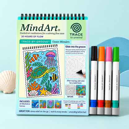 🥳2026 HOT SALE 🌿Trace-By-Groove Guided Flow Art Coloring Pad with Double-Sided Markers 🎨