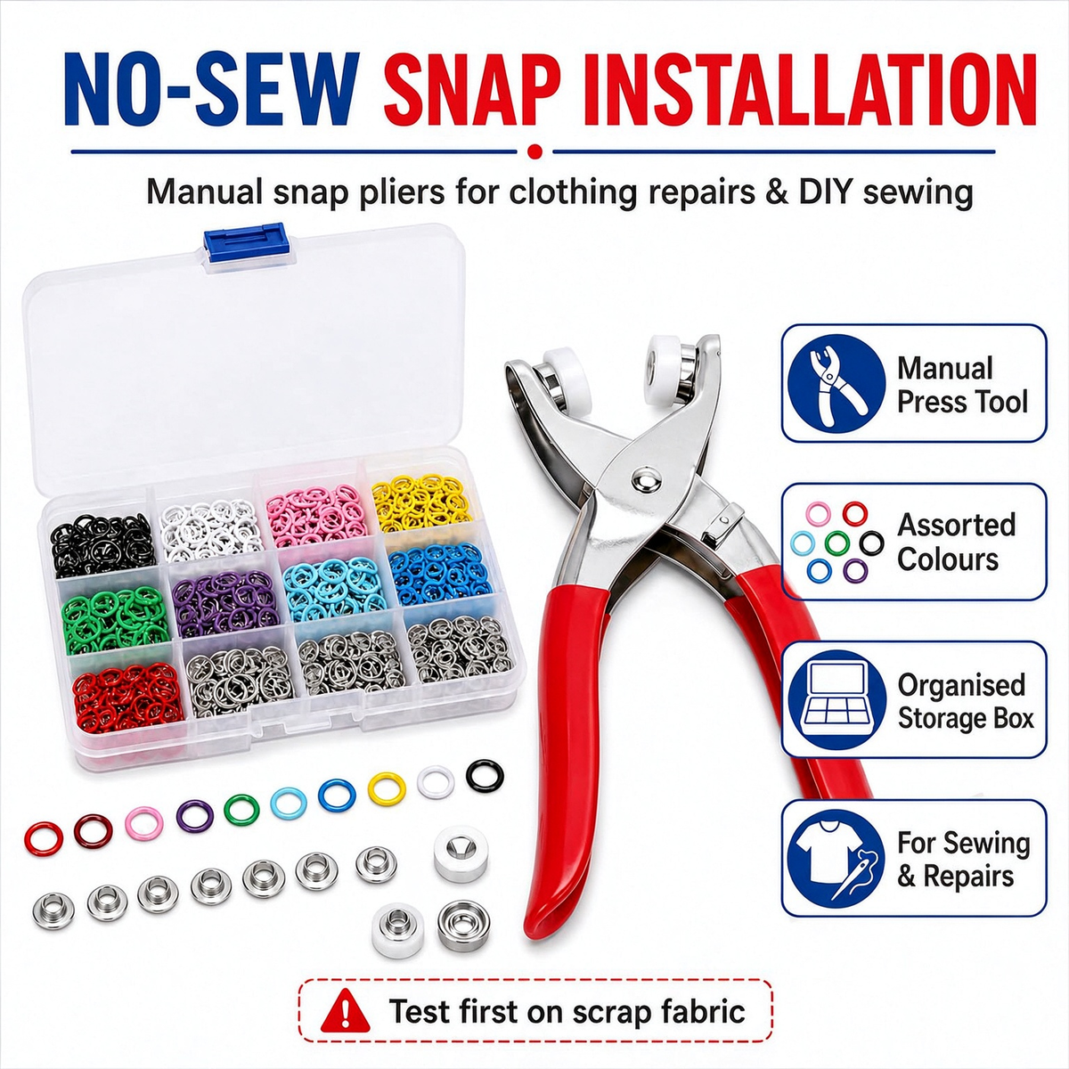 🎨Seamless Stitching Sewing Kit-100Pcs Invisible Colored Metal Buckle & Manual Pressure Pliers 🔧