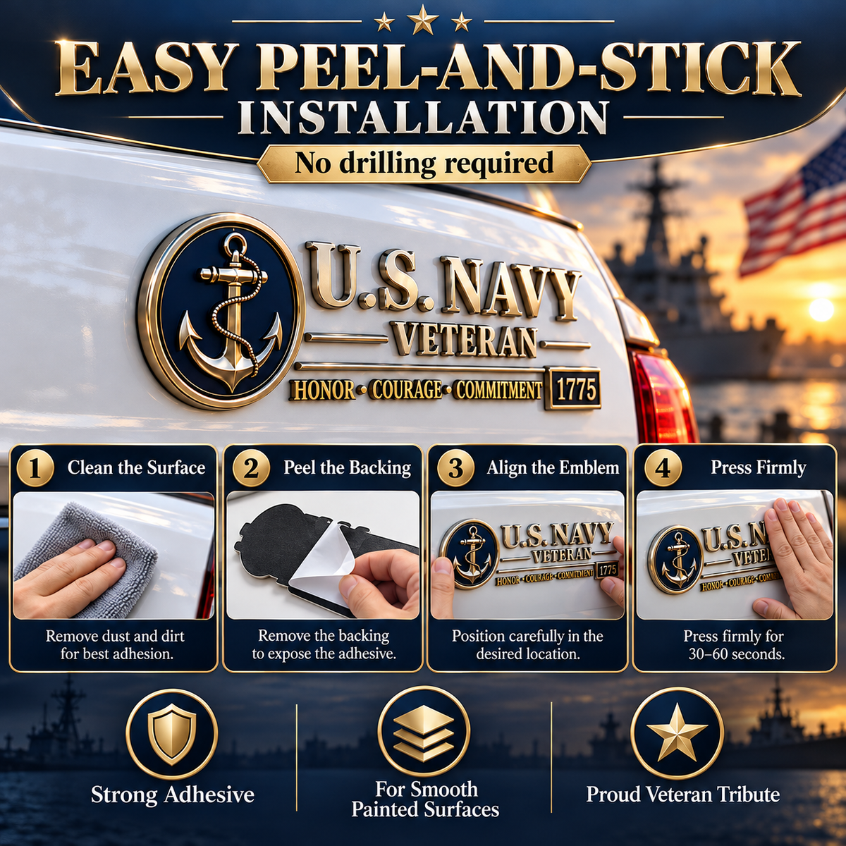 3D Adhesive Badge, No-Drill Military-Inspired Car & Truck Decoration