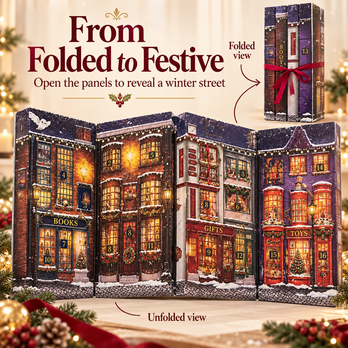 🎄 Christmas Book-Style Advent Calendar – Fold-Out Winter Village, Daily Holiday Surprises & Festive Shelf Décor 🎁✨