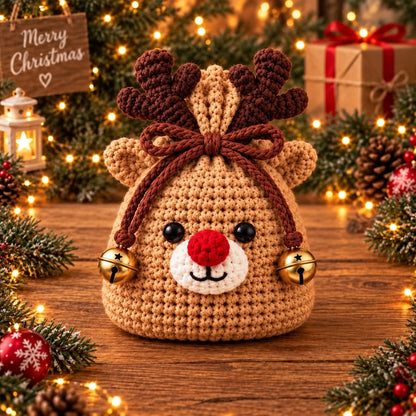 🎄 Christmas Crochet Character Gift Pouch | Reusable Drawstring Gift Bag