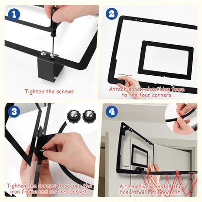 🏀Door Basketball Hoop with Laundry Hamper – Kids Indoor Basketball Set & Hanging Clothes Basket
