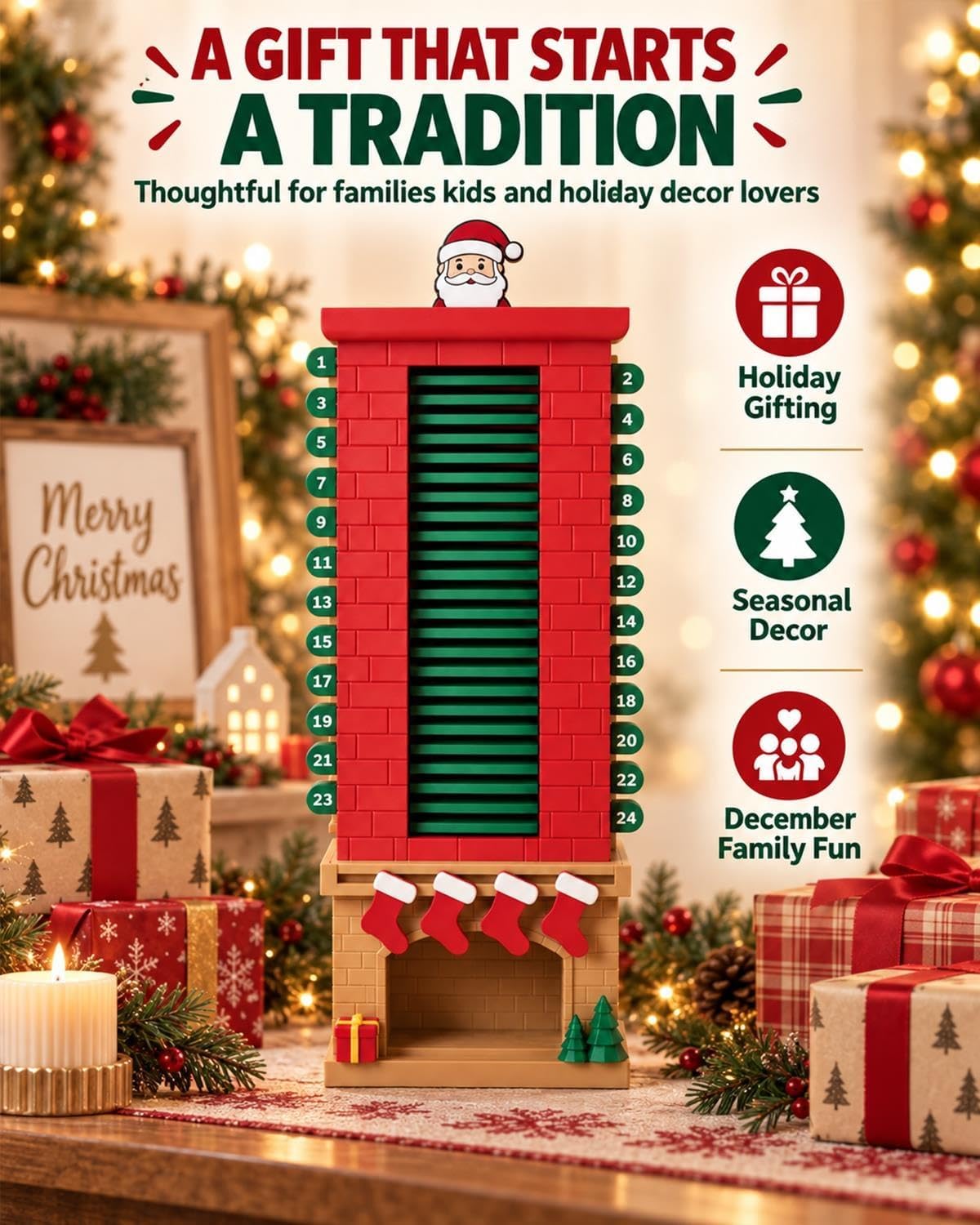 🎅 3D Printed Santa Chimney Advent Calendar – 24-Day Christmas Countdown 🎄