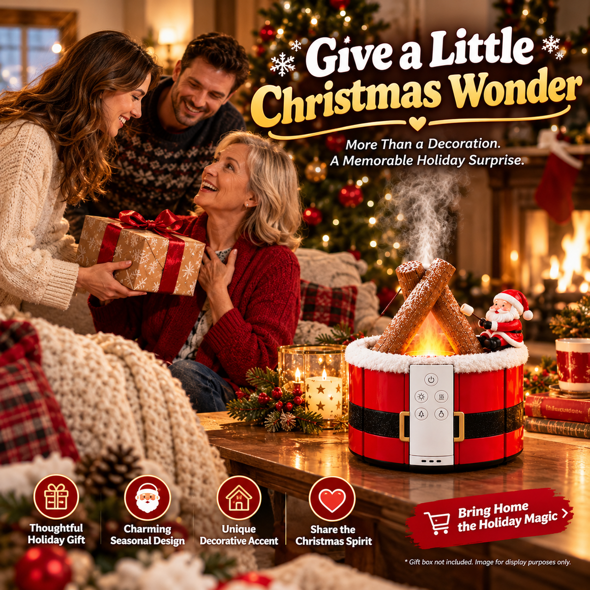 🎄 Mini Christmas Campfire Mist Lamp – Cozy LED Holiday Tabletop Decor