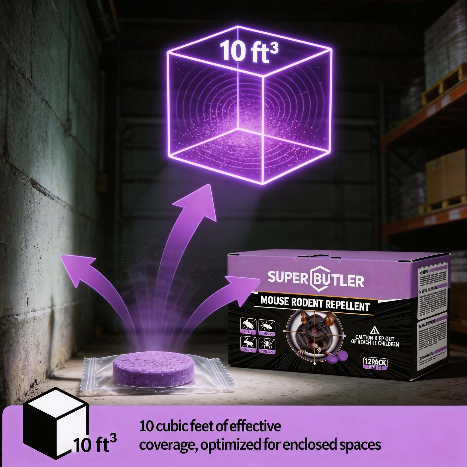 Original seller illustration showing claimed scent coverage in an enclosed space