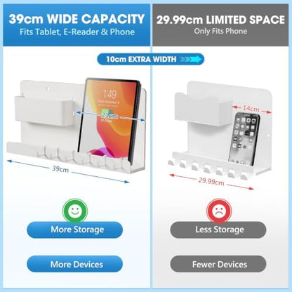 No Drill Extra Wide Floating Wall Shelf, Bedside Organizer for Tablet Phone