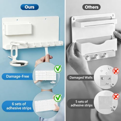 No Drill Extra Wide Floating Wall Shelf, Bedside Organizer for Tablet Phone