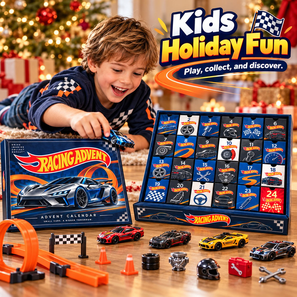 Die-Cast Racing Car Advent Calendar | 24 Day Garage Themed Holiday Countdown Box