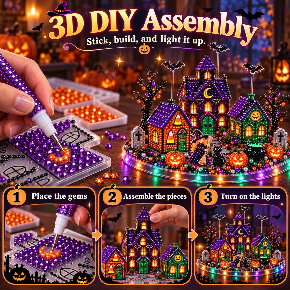 3D DIY Diamond Art Halloween Village Kit