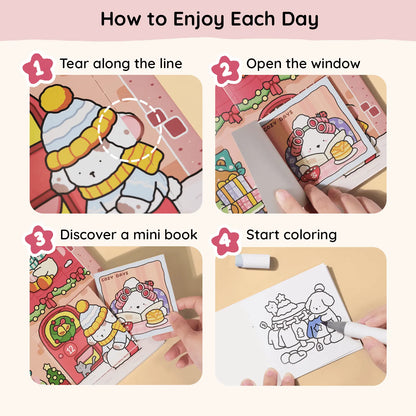 🎁🎨 24-Day Christmas Countdown Mystery Box mini Coloring Book Set