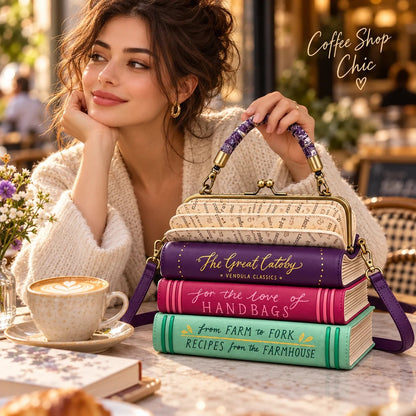 📚 Stacked Book Handbag – Vintage Book-Shaped Crossbody Purse for Book Lovers