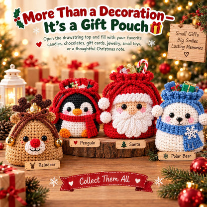 🎄 Christmas Crochet Character Gift Pouch | Reusable Drawstring Gift Bag