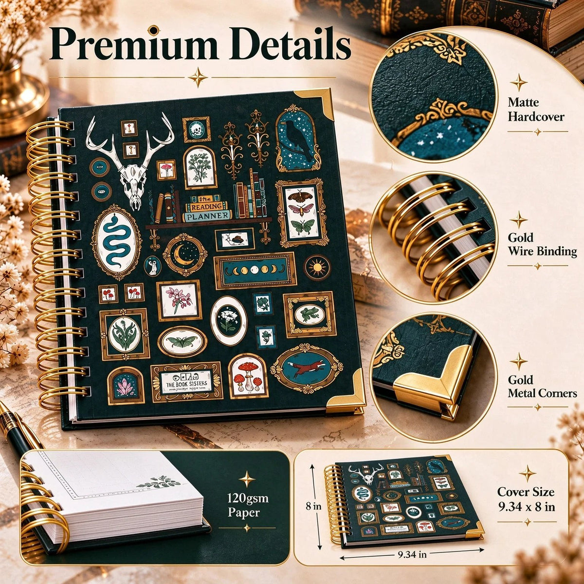📖✨Midnight Study Hardcover Reading Planner for Book Lovers