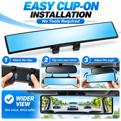 🚗Universal 12-Inch Convex Car Rear View Mirror, Panoramic Clip-On Interior Mirror with Clear Wide View