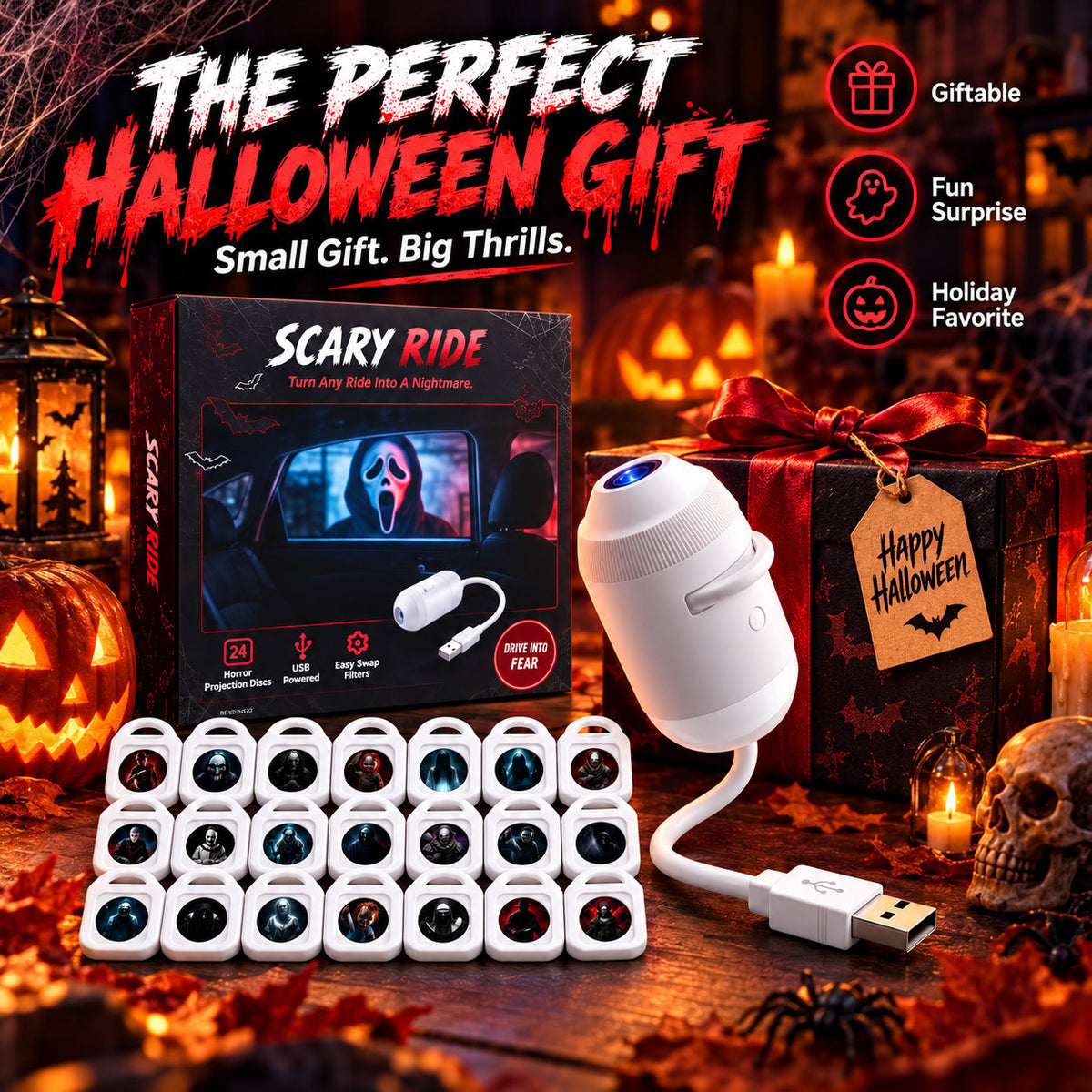 🔥24-Disc USB Car Interior Horror Projector Lamp