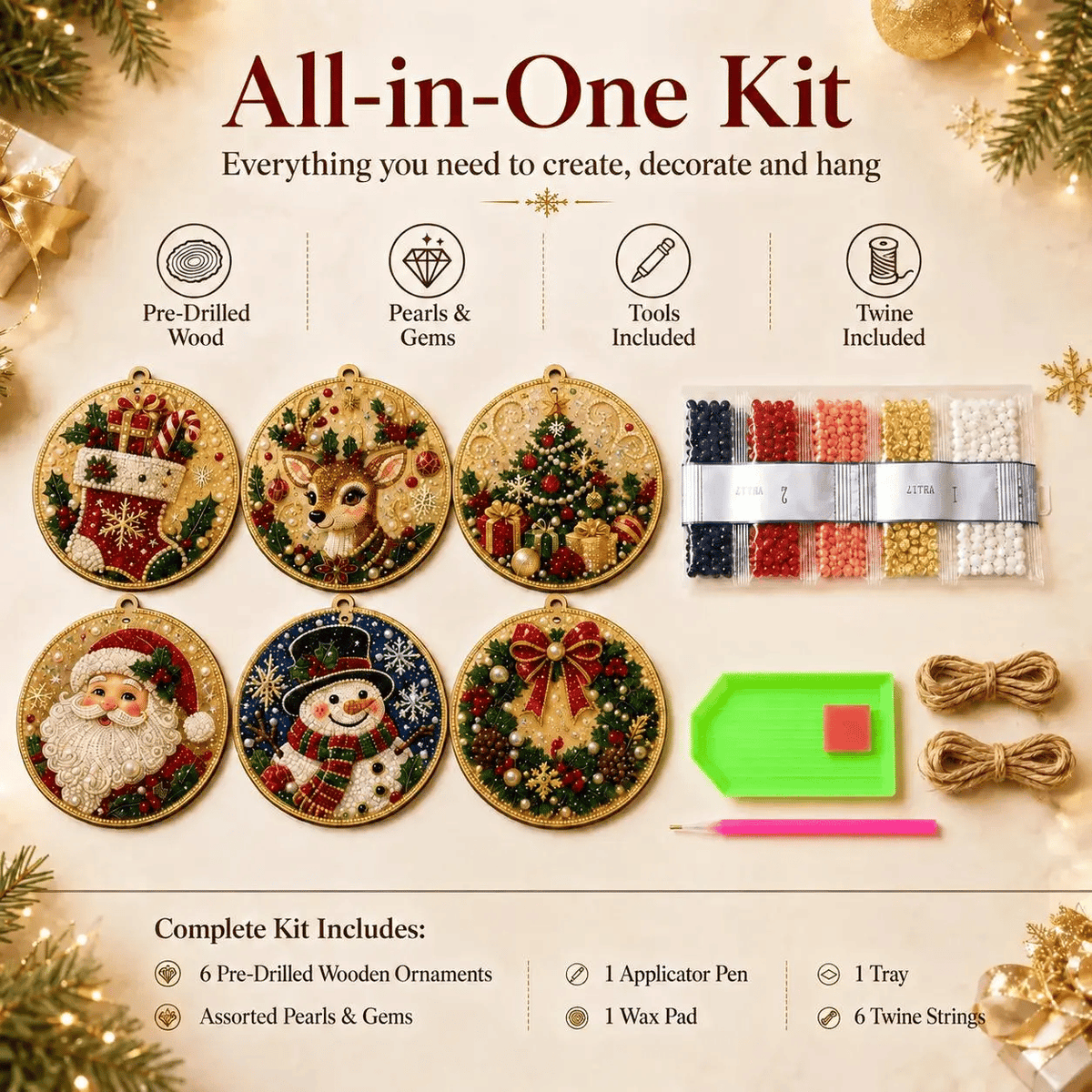 6Pcs/12Pcs Christmas DIY Diamond Painting Ornaments Kit