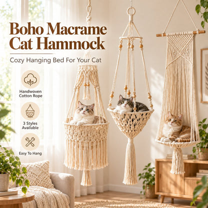 🐱 Boho Macrame Cat Hammock – Cozy Hanging Bed For Your Cat