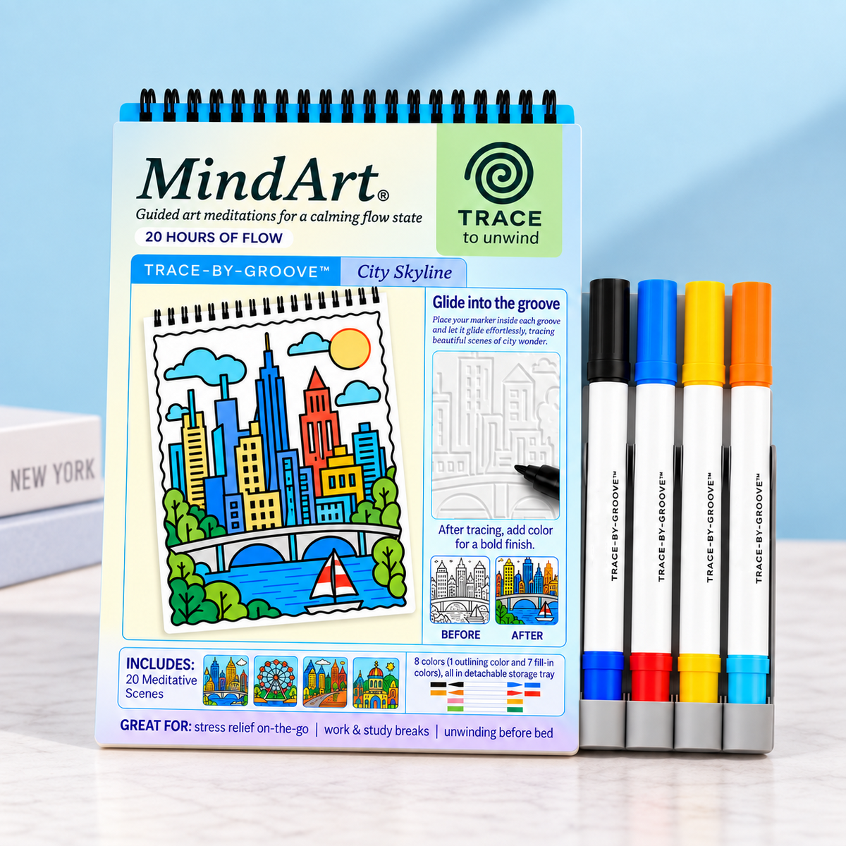 🥳2026 HOT SALE 🌿Trace-By-Groove Guided Flow Art Coloring Pad with Double-Sided Markers 🎨