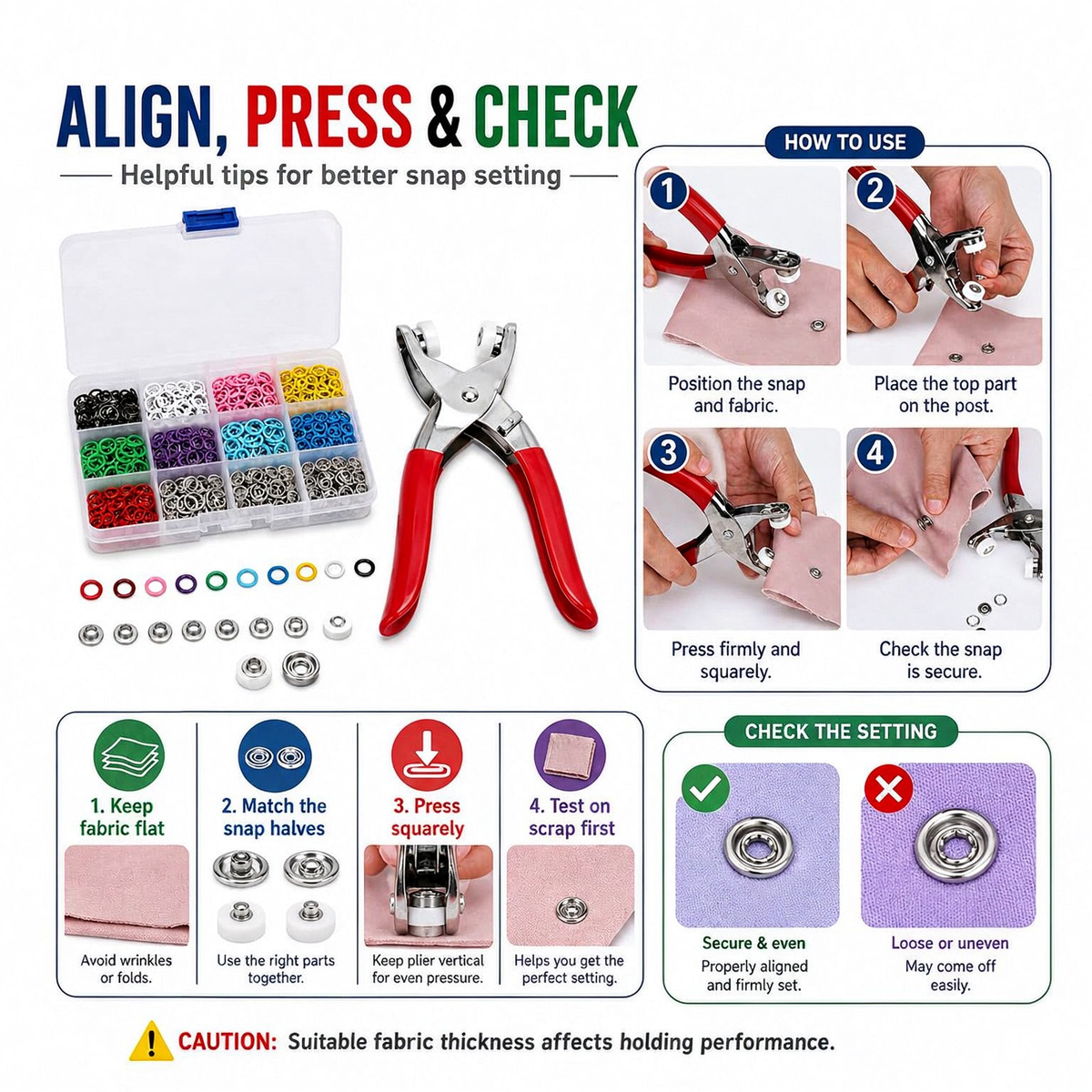 🎨Seamless Stitching Sewing Kit-100Pcs Invisible Colored Metal Buckle & Manual Pressure Pliers 🔧